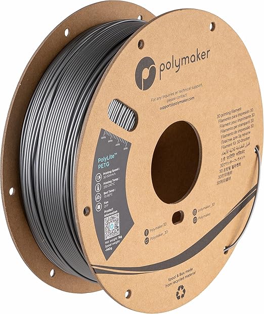 Polymaker PolyLite Silver 3D Printer PETG Filament 1.75mm 1kg, Legacy PETG Formula, +- 0.03mm Dimensional Accuracy, Reliable Everyday Filament, Strong Layer Bonding, Compatible with Most 3D Printers