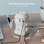Surge Protector Power Strip Tower with 5 USB Ports and Night Light, 10FT Extension Cord with 12 AC Multiple Outlets, PASSUS Power Tower, Overload Protection for Home Office Dorm Room (White)