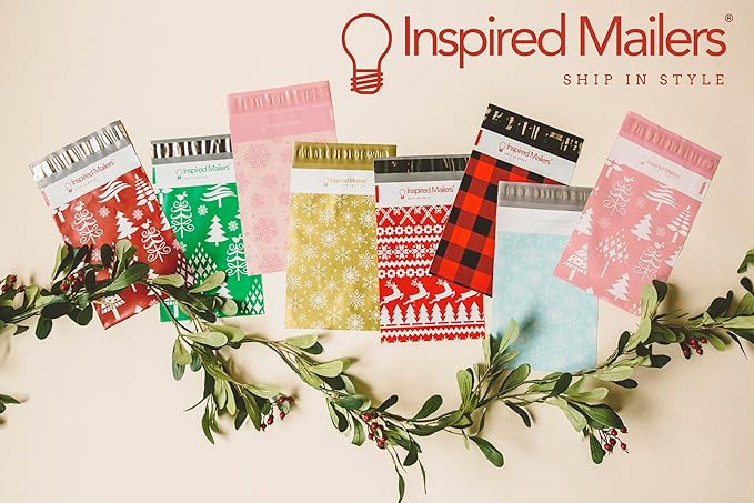 Inspired Mailers - Christmas Poly Mailers 10x13 Holiday Variety Pack of 30-10 each: Trees & Snowflakes, Rose Gold Trees, Gold Snowflake Baubles (10x13, 30 Pack)