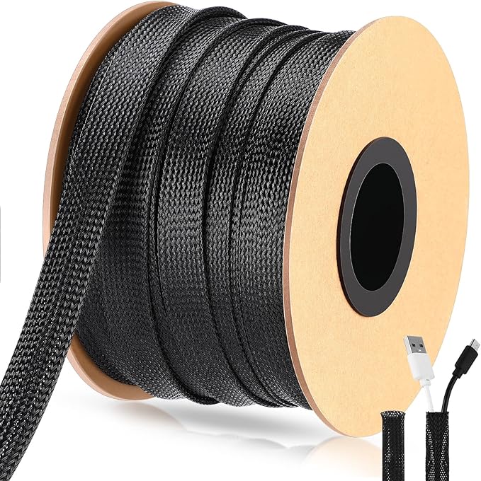 Pangda 150 Feet 1 Inch Wire Loom Pet Expandable Braided Sleeving Braided Sleeve for TV, Computer, Home Theater (Black)