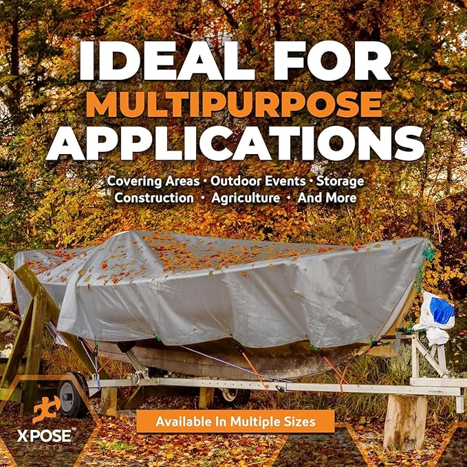 Heavy Duty Silver Poly Tarp 6' X 20' - Bulk Half Pallet (125 Pack) - Multipurpose Protective Cover - Durable, Weather Proof & Tear Resistant - 12 Mil Thick Polyethylene - by Xpose Safety