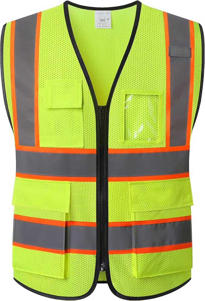 Reflective Mesh Safety Vest for Men Women with 5 Pockets and Zipper Front High Visibility Mesh Vest Hi Vis Construction Work Vest,Meets ANSI/ISEA Standards(EK175-Yellow-S)