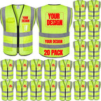 BeautyWill 10/20 Pack Custom Logo Safety Vest,Bulk High Visibility Class 2 Reflective Work Vests