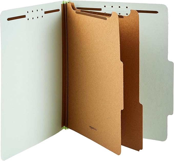 Amazon Basics Sturdy 10-Pack Letter Size Pressboard Classification File Folders with Fasteners, Dividers, 2” Expansion, 11.97 x 10.55 inch, Green