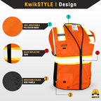KwikSafety - Charlotte, NC - BIG KAHUNA Safety Vest [11 Pockets] Class 2 ANSI OSHA Reflective Vest Durable High Visibility Vest Construction Safety Vest for Men Industrial Work Gear/Orange 2XL