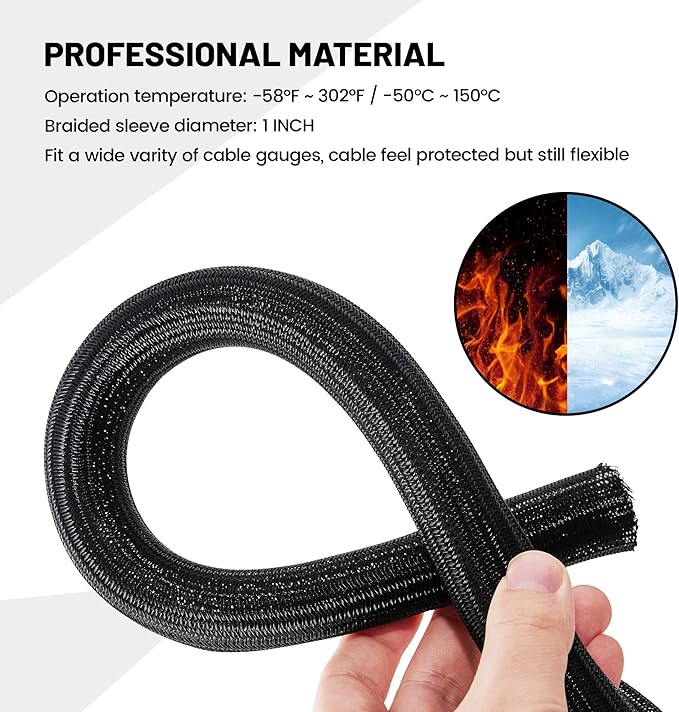 RED WOLF 1/4” x 10FT Cable Sleeves Cord Management Braided Wire Loom Sleeving Protector Wiring Cable Cover Flexible Self-Wrap for Automotive Home Office Anti-Scratch High-Temperature Black