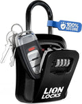 Lion Locks Lock Box - House Key Lockbox, Real Estate Lock Box with Combination, Car Key Safe - Waterproof, Easy Install, Black