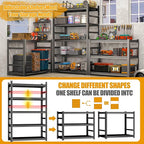 Storage Shelves, Garage Metal Shelving Unit, Adjustable, Double-Layer Column with Reinforced Ribs, Heavy-Duty, Capable of Bearing 600-3600 lbs (Black, 82 * 45 * 18, 6-Tier)