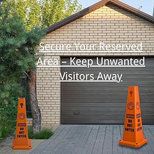 BESEA 8 Pack Red Safety Cones Caution DO NOT Enter Sign 4-Sided Heavy Duty Traffic Cones with Weighted Base for Restricted Areas, Construction Zones, Private Property