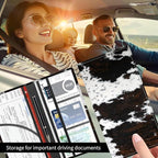 Premium Car Registration and Insurance Card Holder, Cute PU Leather Car Document Holder, Vehicle Glove Box Car Organizer with Magnetic Closure for Driver License, Cards Brown White Cowhide