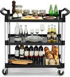 Goplus 3-Tier Utility Cart, Heavy-Duty Service Cart w/Lockable Wheels & Double Handles, Sturdy Aluminum Structure, 495 LBS Max Load, Tool Cart for Office Kitchen Garage (40.5" x 19.5" x 38.5")