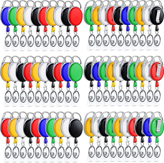 Laumoi 80 Packs Retractable ID Badge Holder Name ID Badge Reel Clips Keychain with Belt Clip and Key Ring for Office Worker Doctor Nurse Employee (Multicolor)