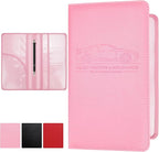 PLOJOP Car Registration and Insurance Card Holder, Leather License Document Pink Glove Box Compartment Organizer, Car Wallet Case for Essential Info, License Cards, ID Card