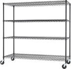Trinity Basics 4-Tier Adjustable Wire Shelving with Wheels for Kitchen Organization, Garage Storage, Laundry Room, NSF Certified, 600 to 1800 Pound Capacity, 60” by 24” by 54”, Black