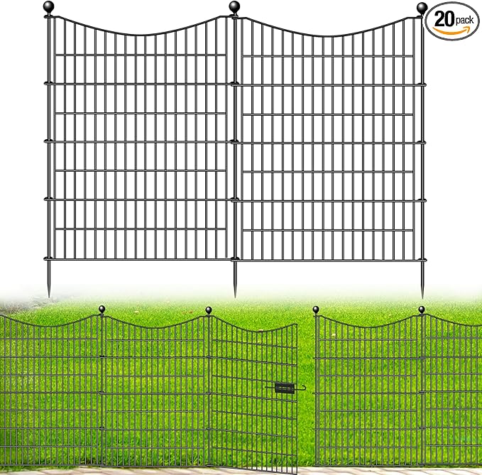 20 Panels Decorative Garden Fence with 2 Gates, 40 in(H) X 47.6 ft(L) No Dig Dog Fence Animal Barrier Outdoor for Yard, Rustproof Metal Garden Edging and Borders, Temporary Fencing Stakes
