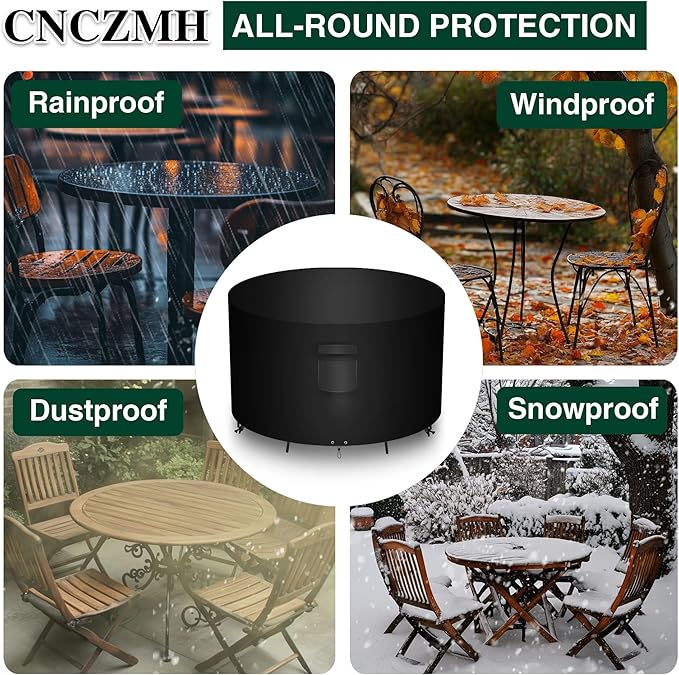 Heavy Duty Patio Furniture Covers Waterproof, 600D Round Outdoor Furniture Cover Waterproof for Sectional Sofa Couch, Outdoor Dining Table and Chair Set Covers 36"DIA x 28"H, Black
