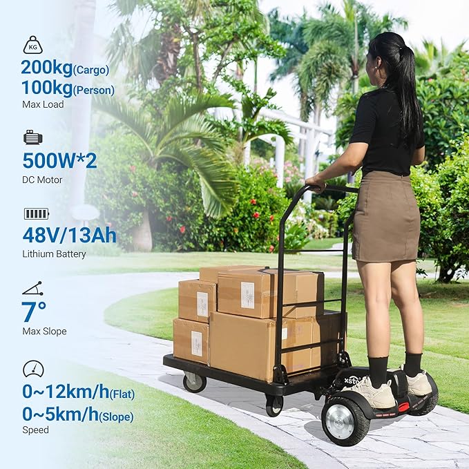 Electric Platform Trucks,Foldable Push Cart Dolly 661 LBS Capacity, 1000W Powered Heavy Duty Flatbed Cart with 360° Swivel Wheels for Warehouse Material Handling