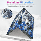 Car Registration and Insurance Holder,Leather Insurance License and Registration Card Holder for Car Glove Box, Auto Truck Document Holder Organizer for Men Women-White wolf with Blue Flowers