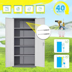 Pataku Metal Storage Cabinet, 72" Garage Cabinet with Doors and Shelves Lockable Steel Multifunctional Cabinets, File Cabinets for Home, Office, Garage, Warehouse(White Grey)