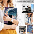 Clipboard with Storage,Office Supplies Nursing Clipboards Folder with Pen Holder Plastic Storage ClipBoard Foldable for Teacher Nurse,Moon Cat
