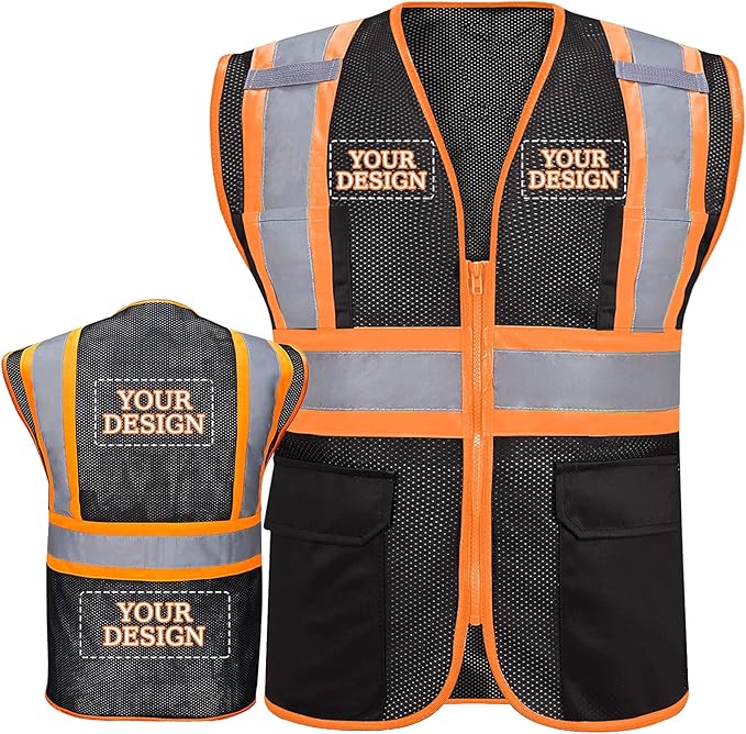 Custom Safety Vest with Logo Pockets High Visibility Reflective Vests Construction Security Workwear