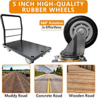 2in1 Panel Cart, Drywall Cart Platform Trucks 2500 lbs Capacity Lumber Cart Flatbed Cart 38" x 24" Heavy Duty Push Cart with 1Front and 3 Side Handrails& Swivel Casters