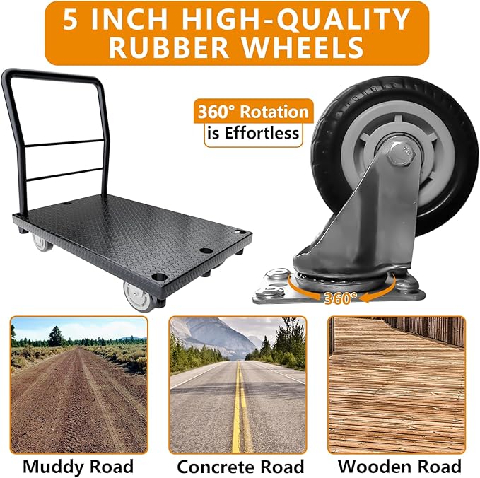 2in1 Panel Cart, Drywall Cart Platform Trucks 2500 lbs Capacity Lumber Cart Flatbed Cart 38" x 24" Heavy Duty Push Cart with 1Front and 3 Side Handrails& Swivel Casters