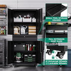 Letaya Metal Garage Storage Cabinet with Wheels,Rolling Tool Cabinet with 4 Door Lock-Adjustable Shelves and 1 Drawer for Garage Home Office Utility Room (Black with Wheels)