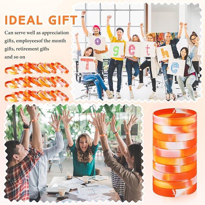 Liliful 100 Pcs Silicone Rubber Wristbands Rubber Wristband Bracelet Bands for Silicone Wristbands for Women Men(Orange and White)