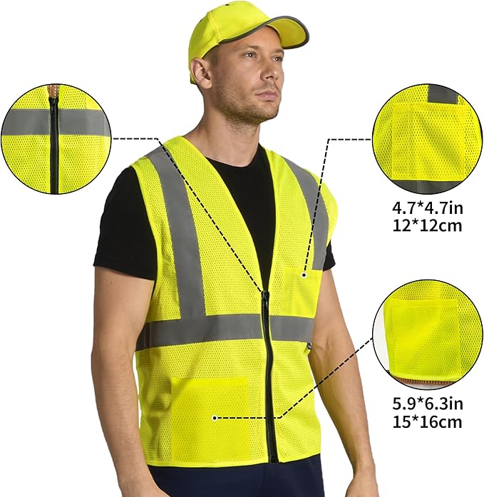 AYKRM 2 Pockets Reflective Safety Vest High Visibility Class II Mesh Vest for Women & Men Meets ANSI Standards