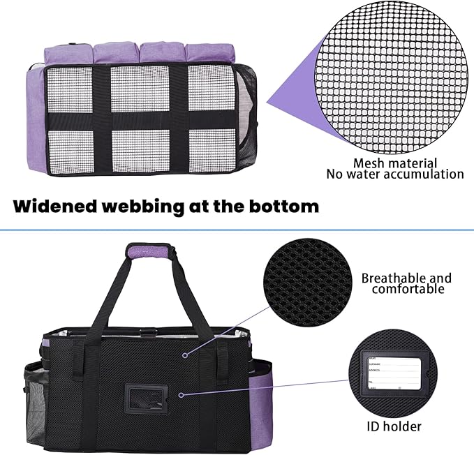 Extra large Cleaning Caddy Bag Built-in Sturdy Support Board, Cleaning Organizer with Detachable Divider, Cleaning Supply Tote with Adjustable Shoulder Strap (Purple, 19'' x 11'' x 11'')