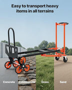 VEVOR 3 in 1 Industrial Convertible Stair Climbing Cart, 770 lbs Max Load, Folding Hand Truck Dolly with Handle & Wheels, Stair Climbing Utility Trolley for Transport & Moving, Orange & Silver