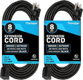 13 Amp Outdoor Extension Cord 8 ft, 2 Pack, 16/3 SJTW 8 Foot Black Extension Cord 3 Prong Multi Pack, Weatherproof ExteriorPower Cable for Outdoor Lights, Landscaping, Lawn, UL Certified