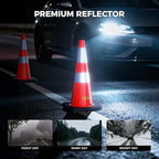 10 Pack 28 Inch Traffic Cones with Black Base, from -22℉ to 131℉, MUTCD-Compliant Orange Safety Cone with Reflective Collar ＆ Extra Caution Tape for Parking Lot, Construction Work, Road Safety