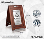 Alpine Wooden Wet Floor Sign – High-End Slippery When Wet Caution Sign, Bilingual English & Spanish, Stainless Steel Plate, Foldable, Rubber Tips, Safety Warning for Hotels, Restaurants & Offices