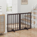 Brown Freestanding Foldable Pet Gate - 2 Panels, Metal Support Feet, Room Divider for Doorways & Bedroom