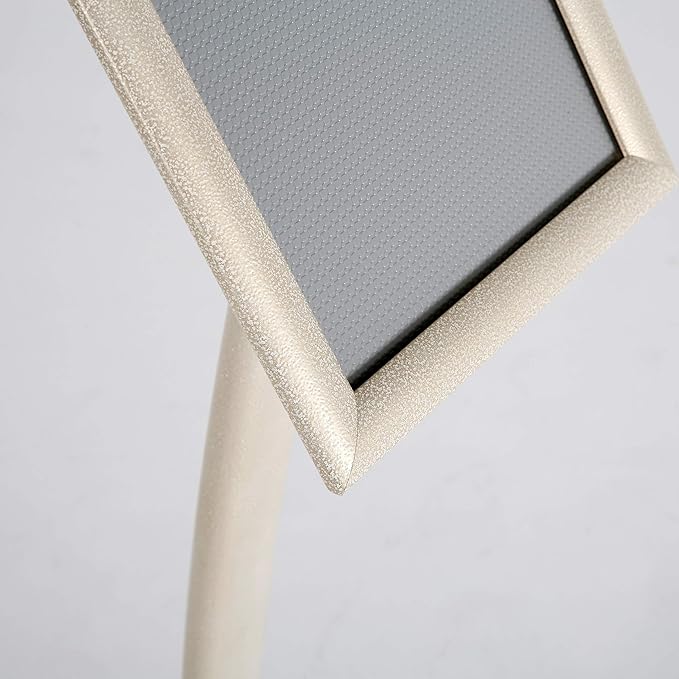 M&T Displays Curved Menu Board, 11x17 Pedestal Sign Holder White Pearlic Floor Standing Aluminum Front Loading Easy Open Poster Message Advertisement Holder For Restaurant Cafe Hotel