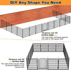 Garden Fences with Gate, 32 in(H)×27 in(L) 16 Panels Total 35.4 Ft(L), Garden Animal Barrier, Fence for Dogs Outside, Heavy Duty Iron Metal Animal Barrier Fence, Flower Bed Fencing