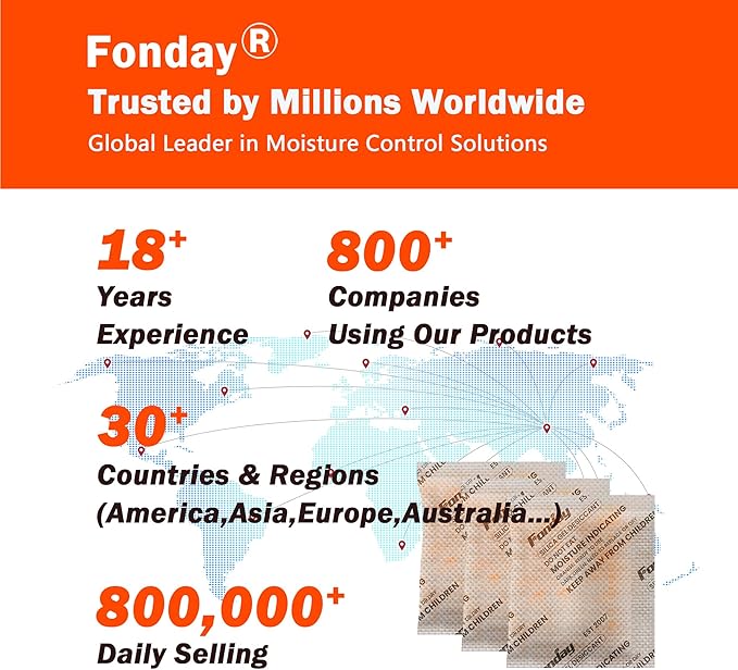 50g x 40 Packs Fonday Rechargeable Silica Gel Desiccant Packets Food Grade Fast Reactivate Desiccant Bags Moisture Indicating Orange to Green for Food Storage, Electronics, 3D Filament & Safes