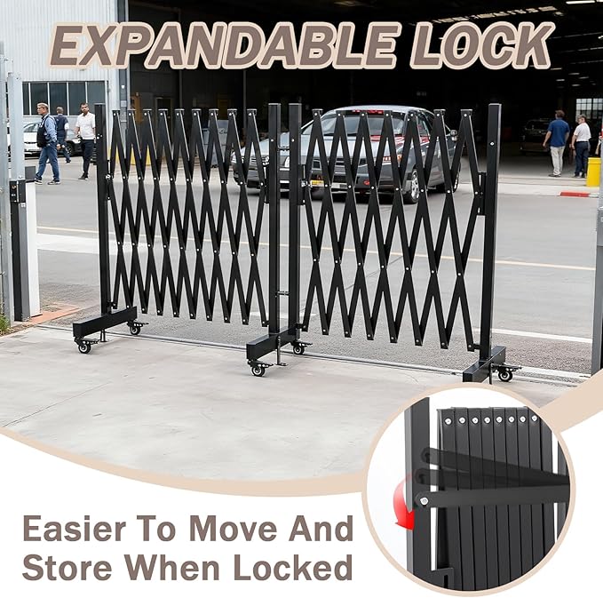 18 FT 44" High Industrial Metal Expandable Barricade，Retractable Traffic Fence with Casters, Folding Security Gate,Portable Barricade Gate for Construction Area, Traffic Control,Driveway and Garden
