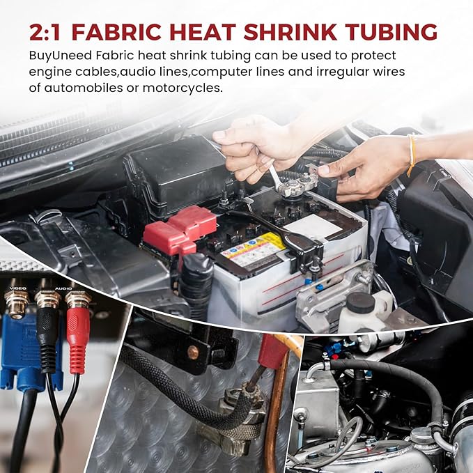 Braided Sleeving Heat Shrinkable Fabric 2:1 Ratio- Abrasion Protection Flexibility Wiring Harness Cable Sheath (3/8" ID, 16ft)