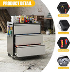 Aobabo Metal Garage Storage Cabinets with Wheels, Steel Cabinet with 3 Drawers for Garage, Warehouse, Home, Assembly Required, Black Silver