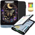 Clipboard with Storage,Clip Boards 8.5X11 with Storage & Pen Holder,Heavy Duty Plastic Nursing Clipboards Foldable,Coaches Clipboard Folder Case,School Office Supplies，Butterfly Flowers & Gold Moon