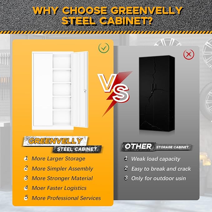 Greenvelly Metal Storage Cabinet with 2 Doors and 4 Adjustable Shelves, 72”H Metal Cabinet Lockable Storage Cabinet,Tall Locking File Cabinet for Office,Home, Garage, Gym, School