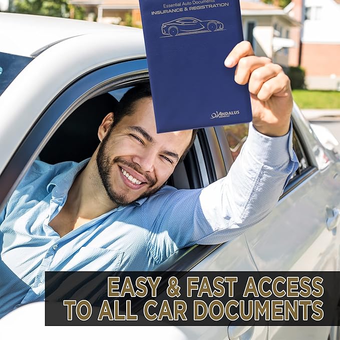 Andalus Auto Registration & Insurance Card Holder Pack of 2, Waterproof Essential Car Registration Holder with Hook & Loop Closure, Perfect for Every Vehicles Glove Boxes (Blue - 9.5" x 5.15")