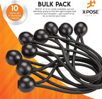 Xpose Safety Bungee Ball Cords 6" 10 Pack Heavy Duty Black Stretch Rope with Ball Ties for Canopies, Tarps, Walls, Cable Organization