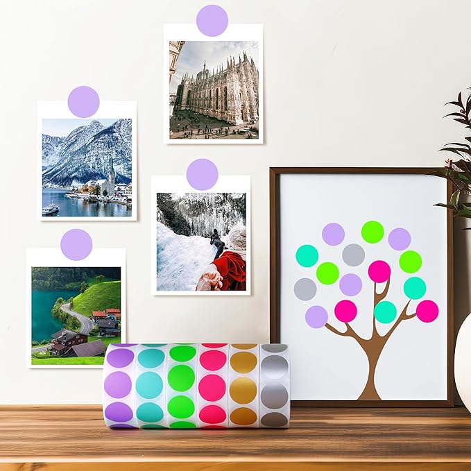 PARLAIM 3/4 Inch Round Permanent Adhesive Color-Code Dot Stickers,1000 Stickers Roll dots Label Dispenser Box Circle Stickers Labels (Lavender)