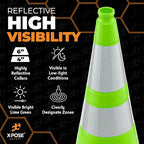 Xpose Safety 28” Lime Green Traffic Cone Dual 6" & 4" Reflective Collar – 48 Pack Multipurpose Premium PVC Safety Cone for Parking, Caution, Construction, Road Crews, Emergency Vehicle - DOT Approved