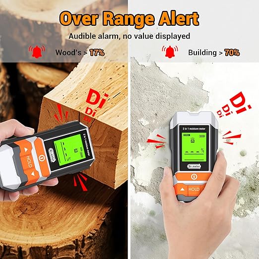 Dr.meter Wood Moisture Meter, 2 in 1 Pin & Pinless Moisture Tester, Digital Dampness Moisture Sensor Detector for Wood Firewood Drywall Paper Floor Woodworking, Water Leak Detector