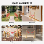 8PCS Stainless Steel Stanchions Post w/ 6 Red Velvet 5ft Carpet Ropes - Hollow Base for Red Carpet Queue - Crowd Control Barriers Ideal for Party, Wedding, Hotels, Exhibitions - Gold